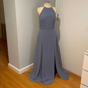 Amsale Elegant Halter Neck Gown in Blue/Gray Size 10